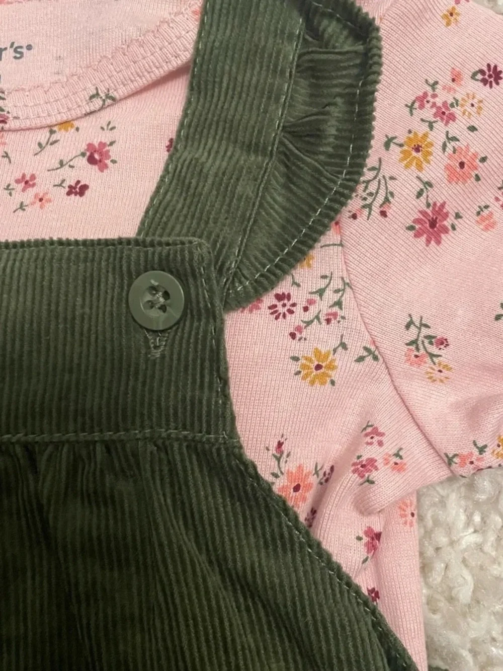Carter's 3 Piece Olive Green Corduroy Dress & Bonus Book Variety of Sizes